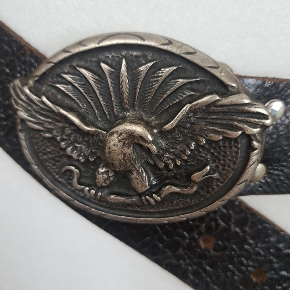 Eagle Belt Buckle Made in Italy with Leather Brown Belt 36in Vintage main image 12